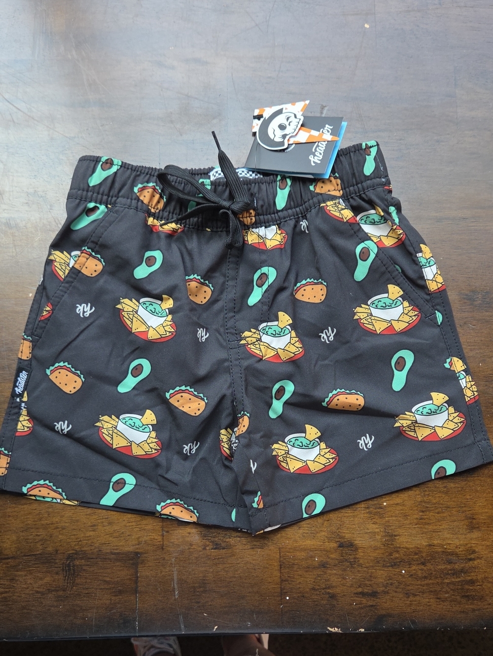 Headster Size 6 Boys Black Avocado & Taco Swim Shorts NEW